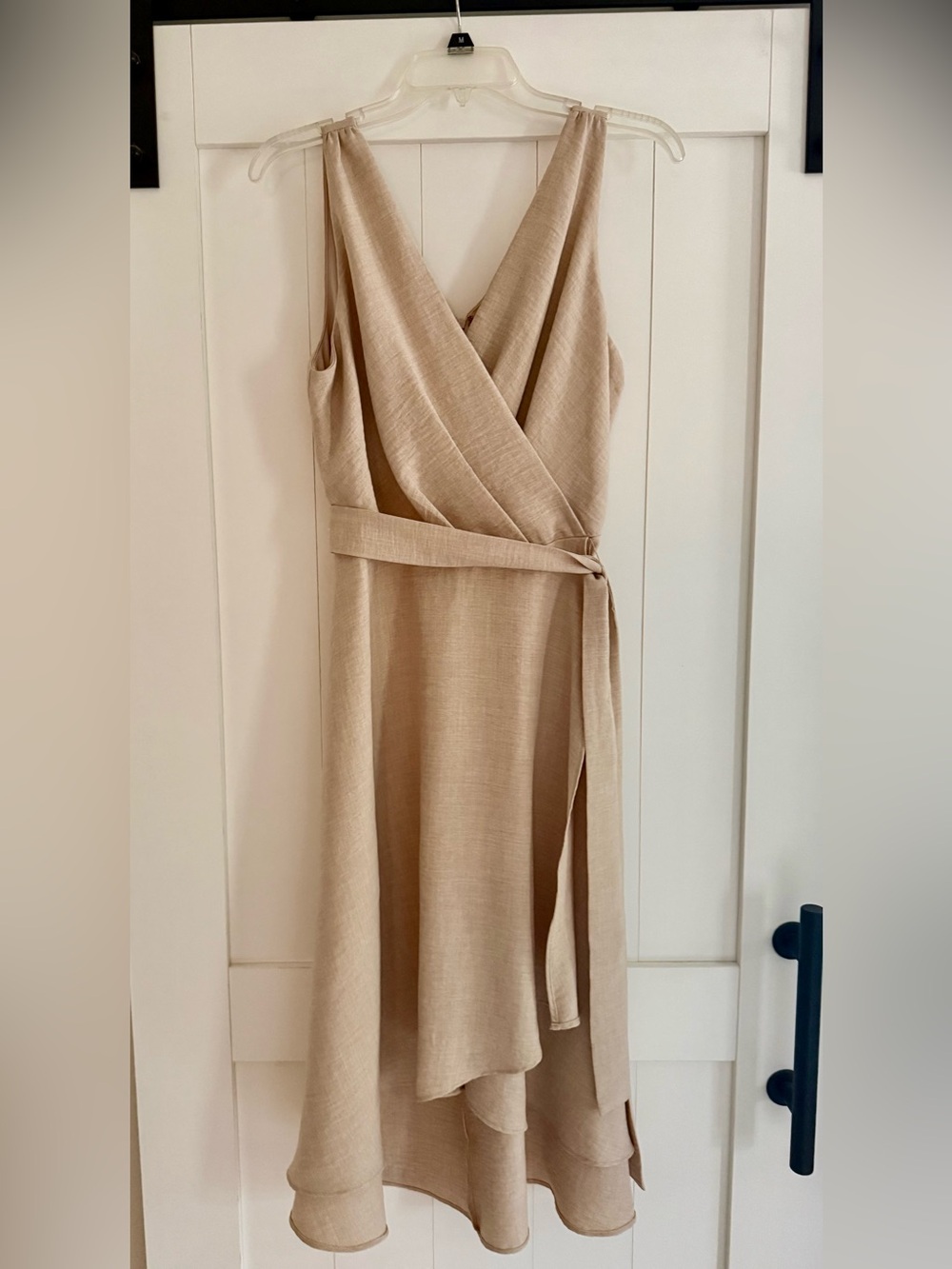 Sleeveless DKNY Wrap Midi Dress in Beige